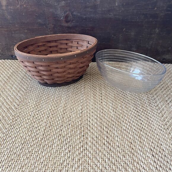 Longaberger 2007 Small Oval Bowl Basket & Protector Set Warm Brown Stain - Picture 1 of 9